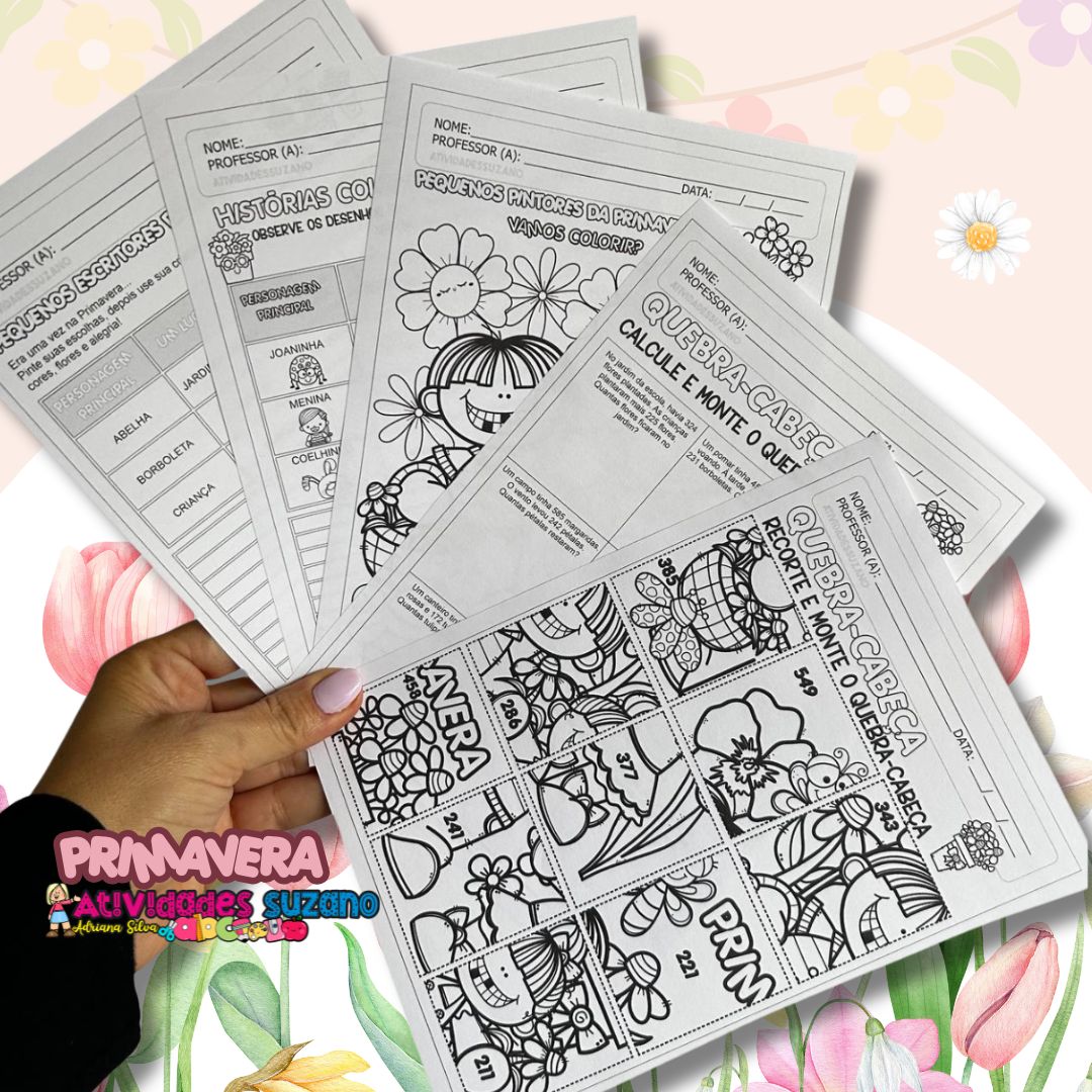 Kit Primavera – Quebra-cabeça de Situações-Problema + Produção de Texto + Capinha para Colorir