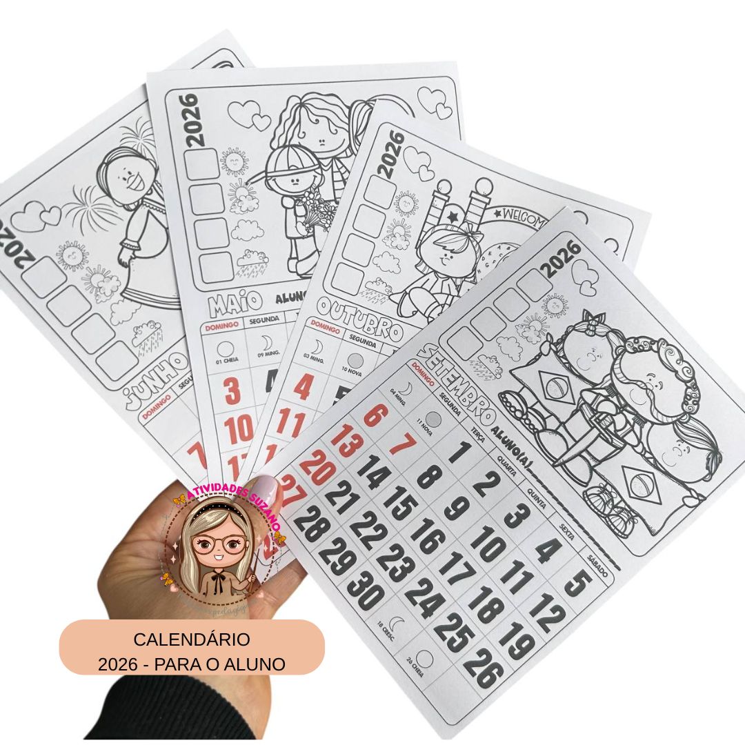 Kit Completo 13 Calendários 2026 para Colorir em PDF