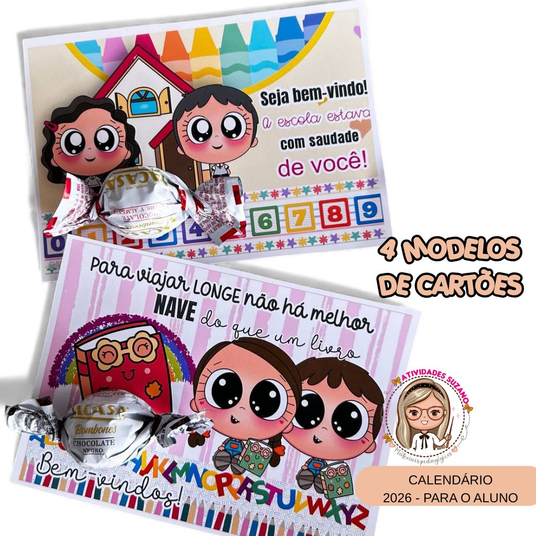 Kit 4 Modelos de Cartões Coloridos para Volta às Aulas
