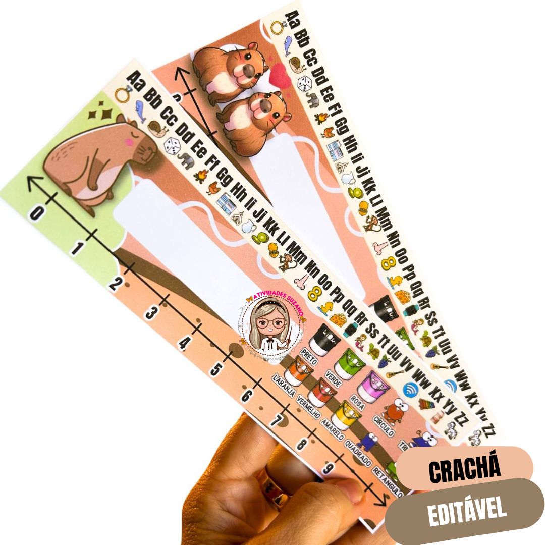 Crachás Editáveis no Canva para a Volta às Aulas Capivara