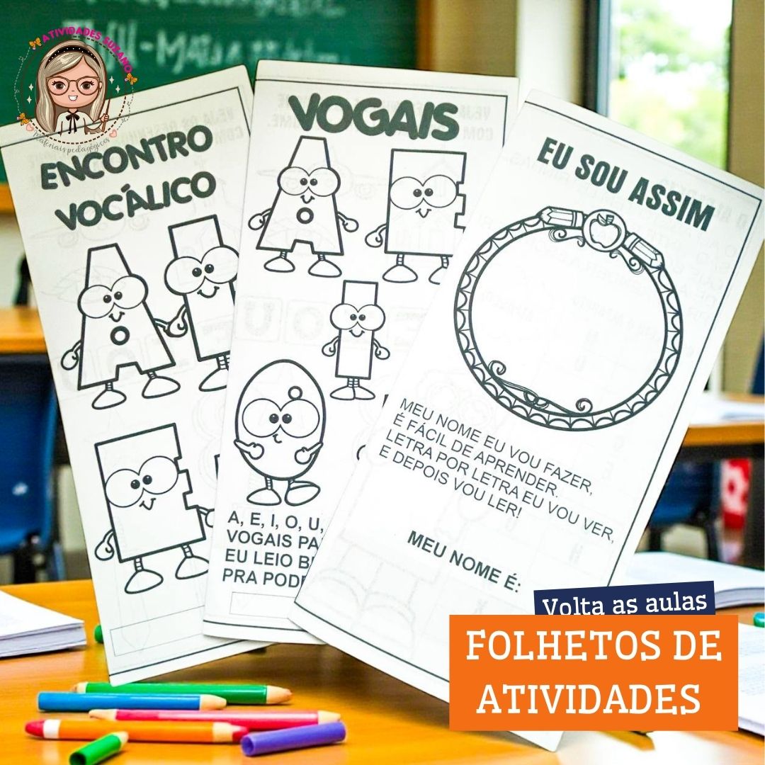 Kit Volta às Aulas – 3 Folhetos de Atividades (Nome, Alfabeto, Vogais e Encontros Vocálicos) – Pronto para Imprimir