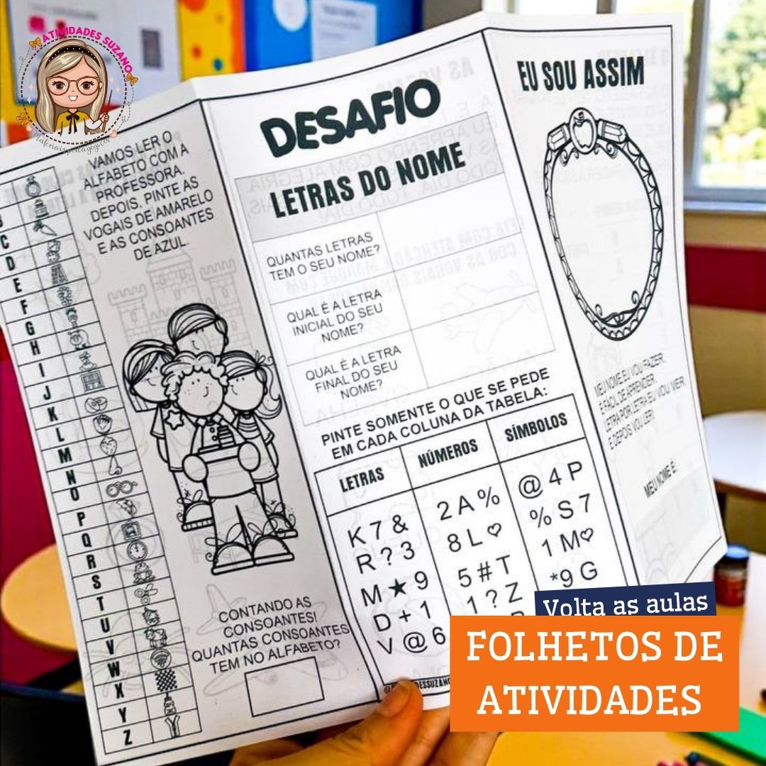 Kit Volta às Aulas – 3 Folhetos de Atividades (Nome, Alfabeto, Vogais e Encontros Vocálicos) – Pronto para Imprimir