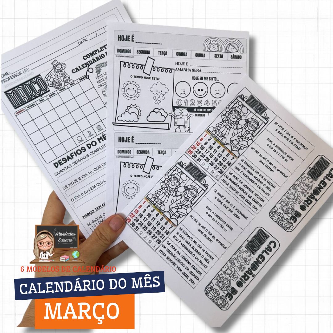 Calendário de Março para Imprimir 2026 – PDF com 6 Atividades da Educação Infantil ao 5º Ano