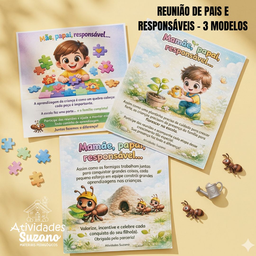 Cartões para Reunião Escolar – 3 Modelos em PDF Prontos para Imprimir e Encantar as Famílias