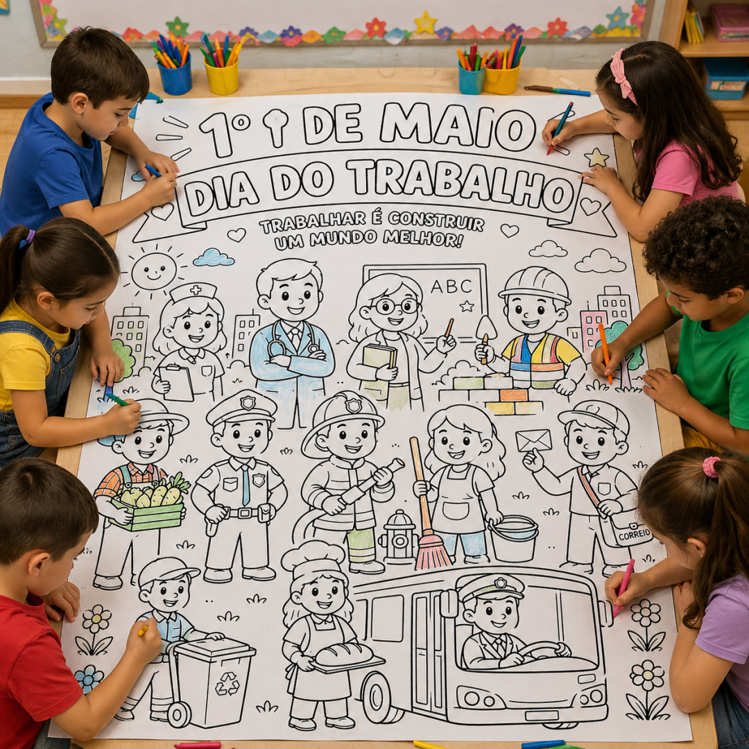 Poster Dia do Trabalho para Colorir – Atividade Coletiva Escolar