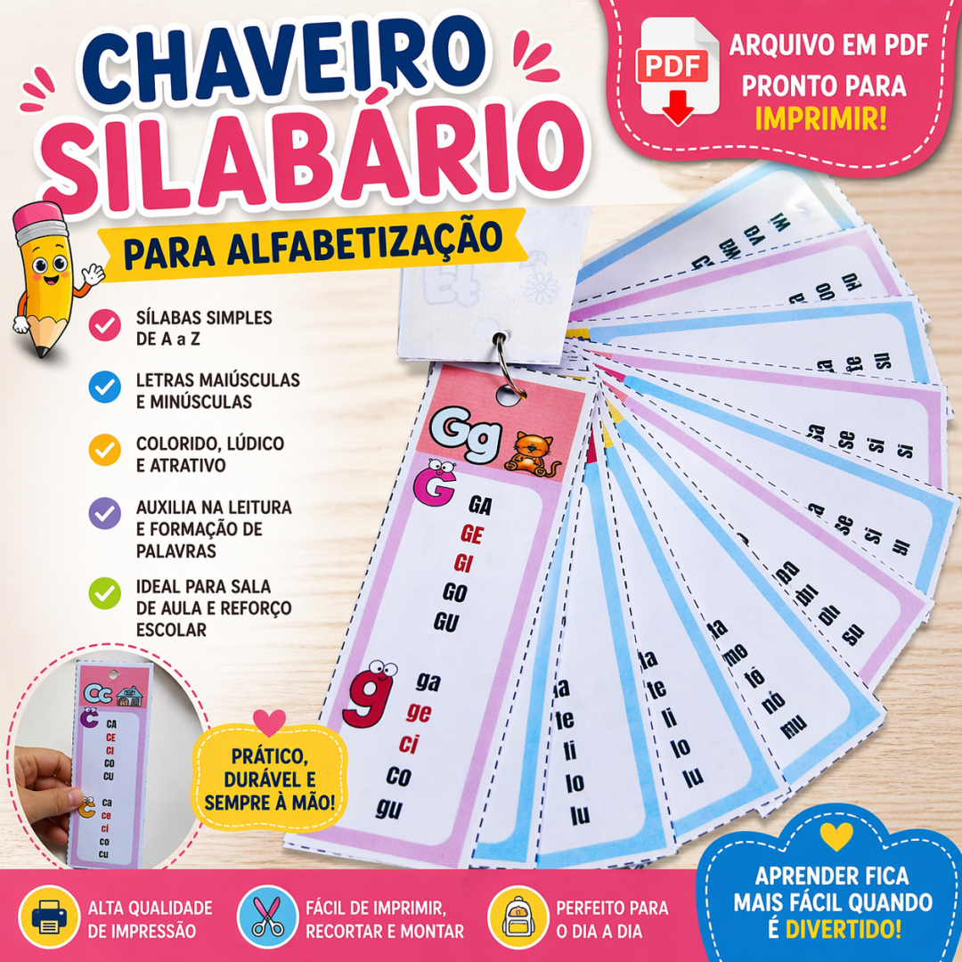 Chaveiro Silabário para Alfabetização | PDF para Imprimir com Sílabas Simples