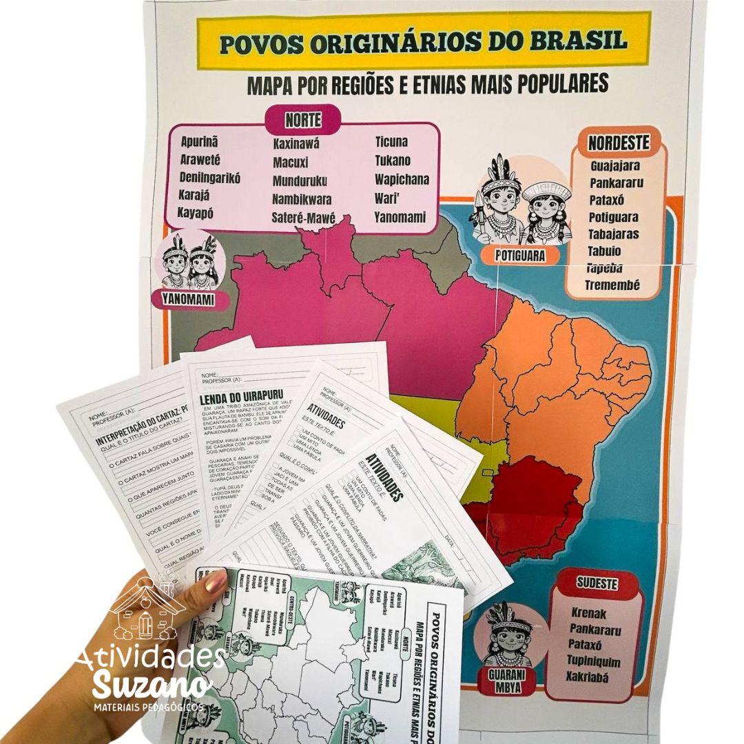 Povos Originários do Brasil: Cartaz com Mapa + Atividades de Interpretação e Lendas