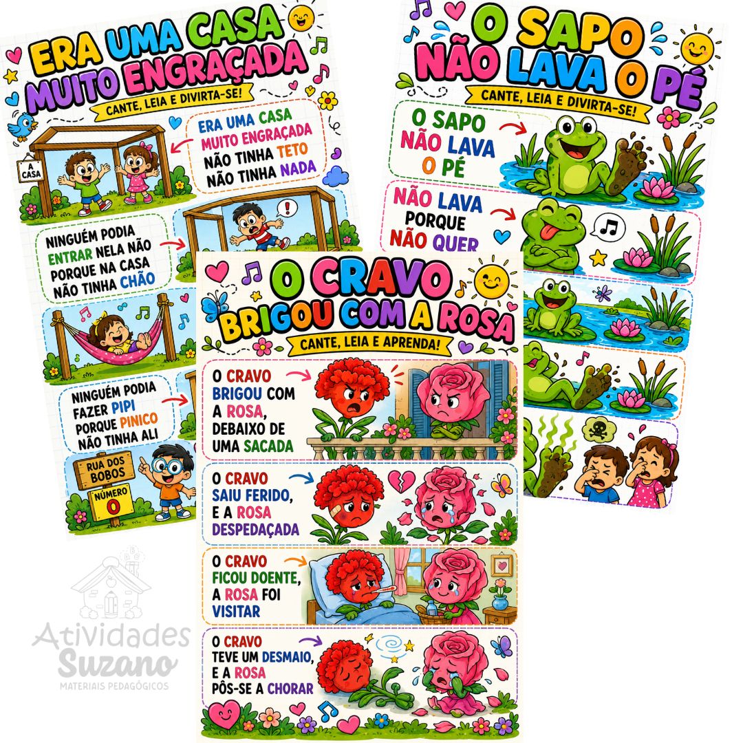 KIT COM 13 CARTAZES DE MÚSICAS INFANTIS