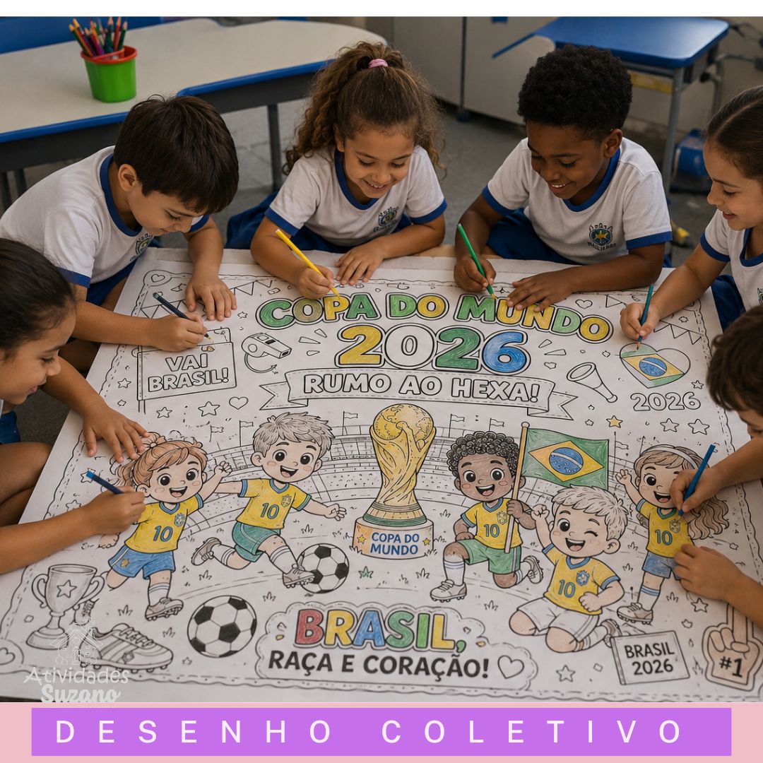 Cartaz Gigante Copa do Mundo 2026 para Colorir Coletivamente