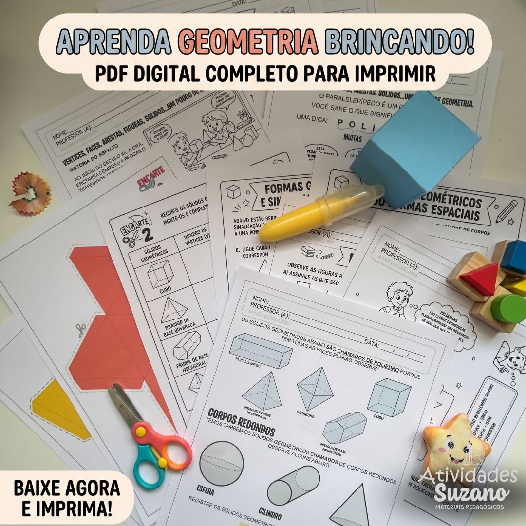 Atividades de Geometria: Sólidos Geométricos, Polígonos e Poliedros (PDF)