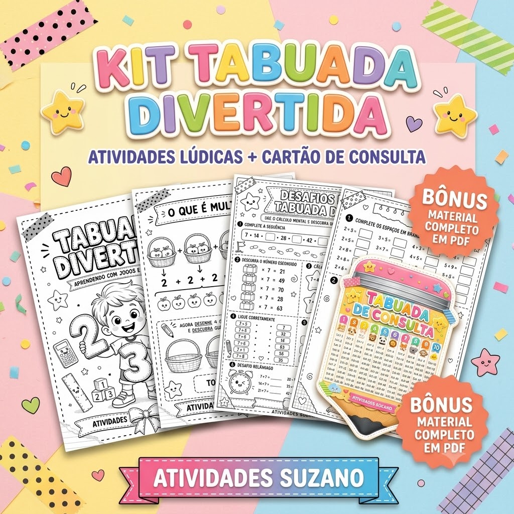 Tabuada Divertida em PDF — Atividades Lúdicas + Cartão de Consulta