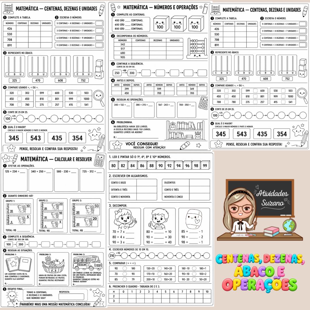 Atividades de Matemática 2º Ano – Centenas, Dezenas, Ábaco e Operações