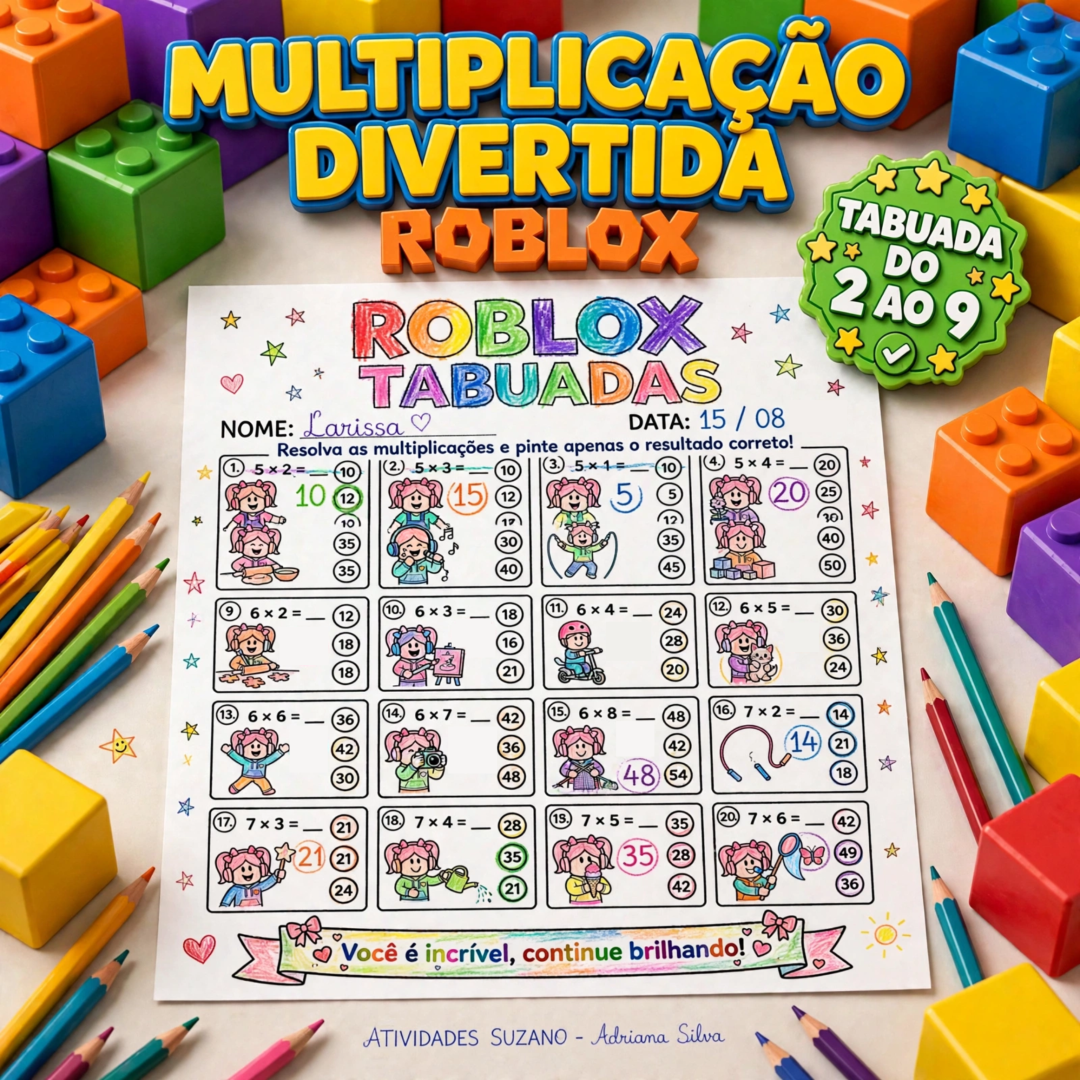 Atividades de Tabuada Roblox para Imprimir | Multiplicação Divertida