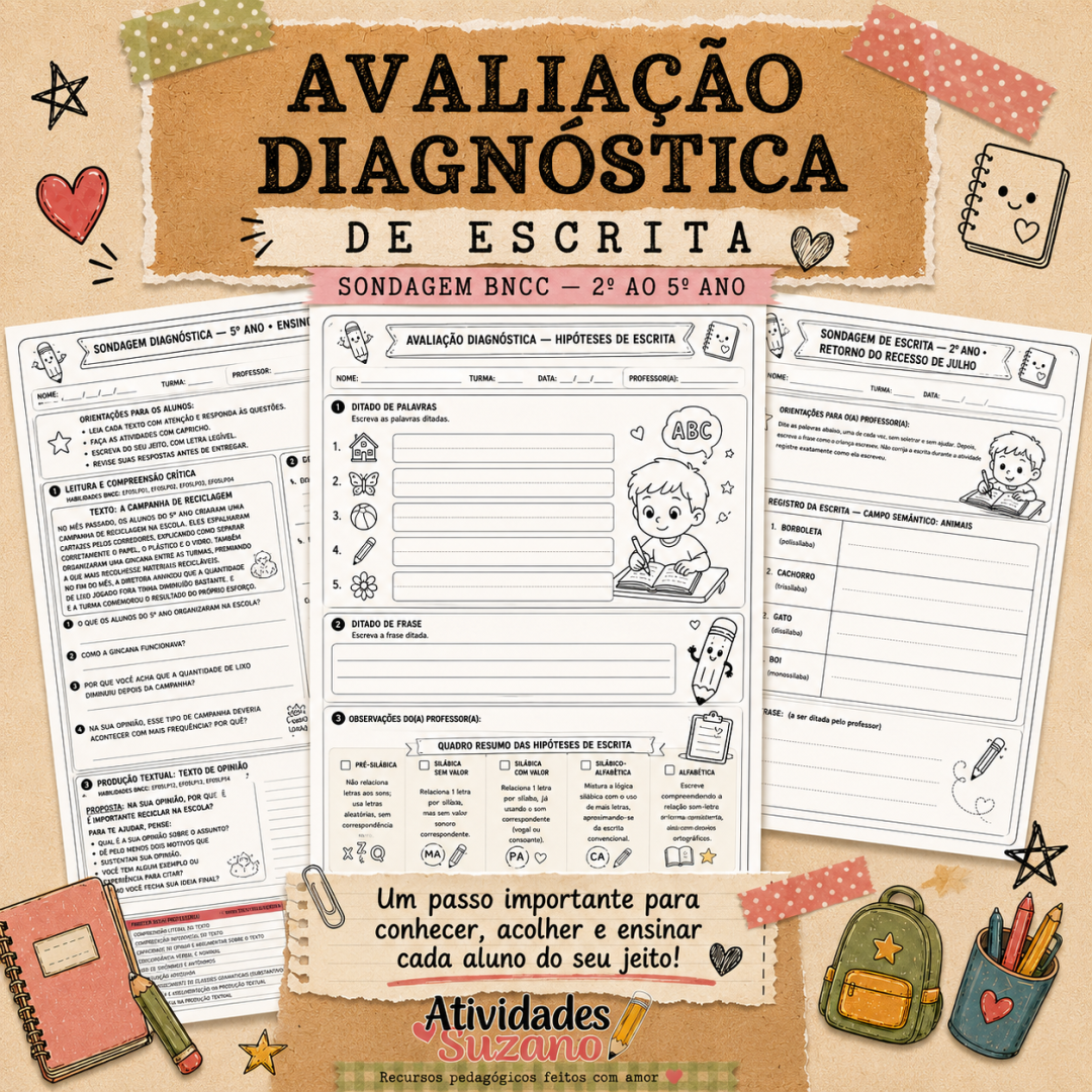 Avaliação Diagnóstica de Escrita — Sondagem BNCC 1º ao 5º Ano