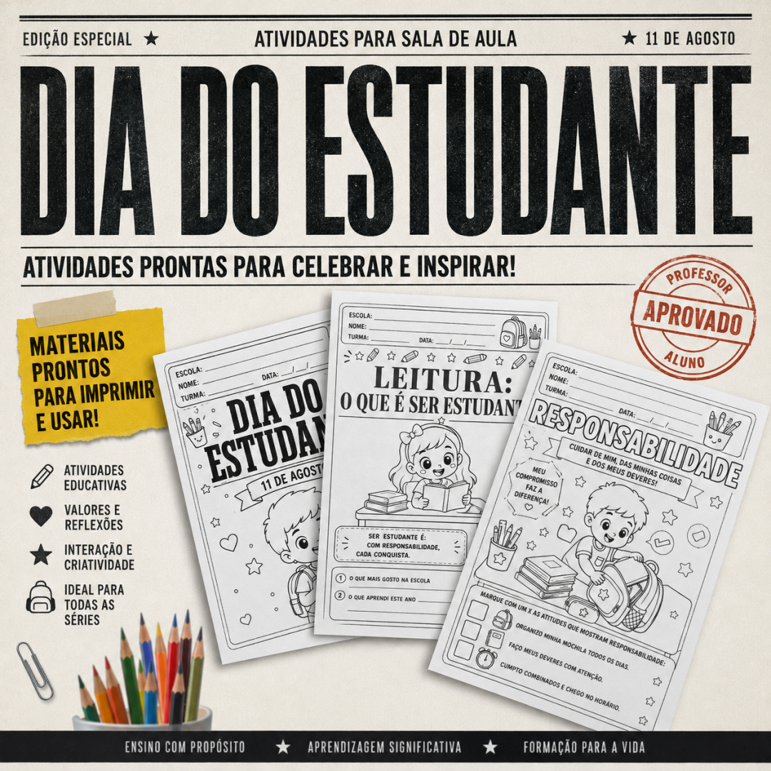 Kit Dia do Estudante para Imprimir – 7 Atividades Educativas com Valores | Ensino Fundamental I