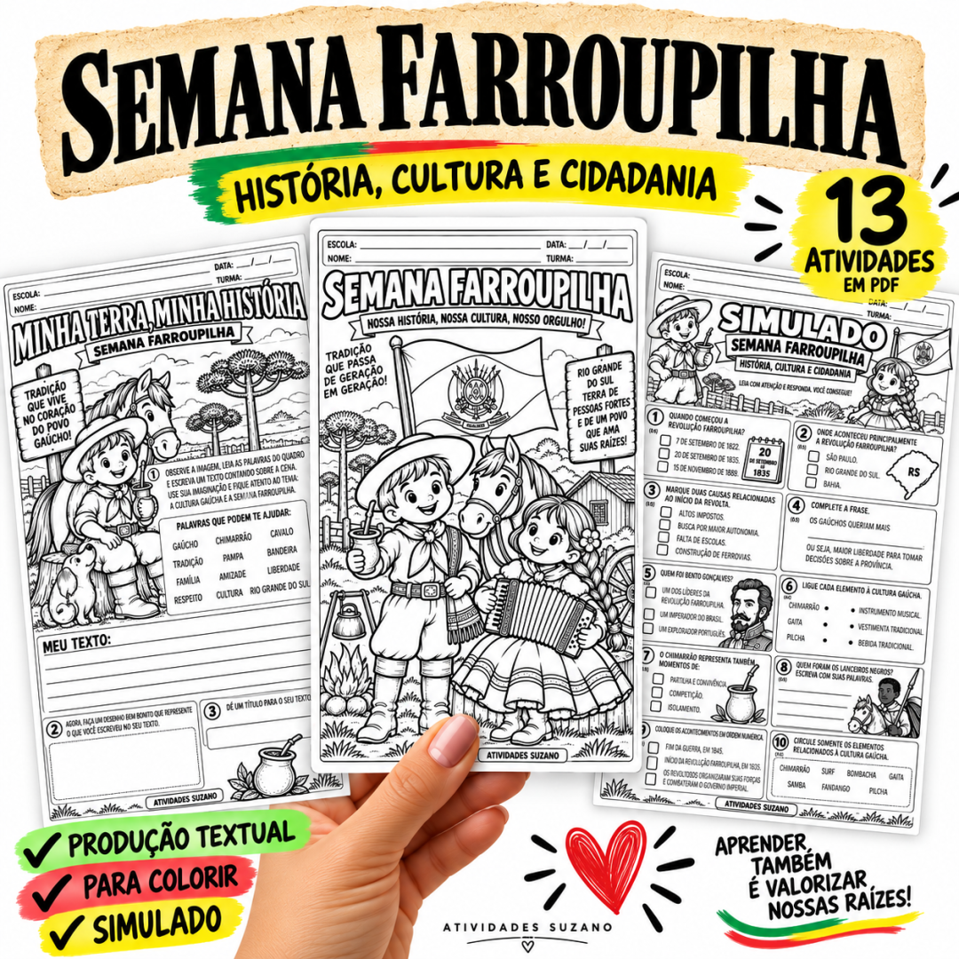 Atividades Semana Farroupilha: Simulado + Colorir em PDF