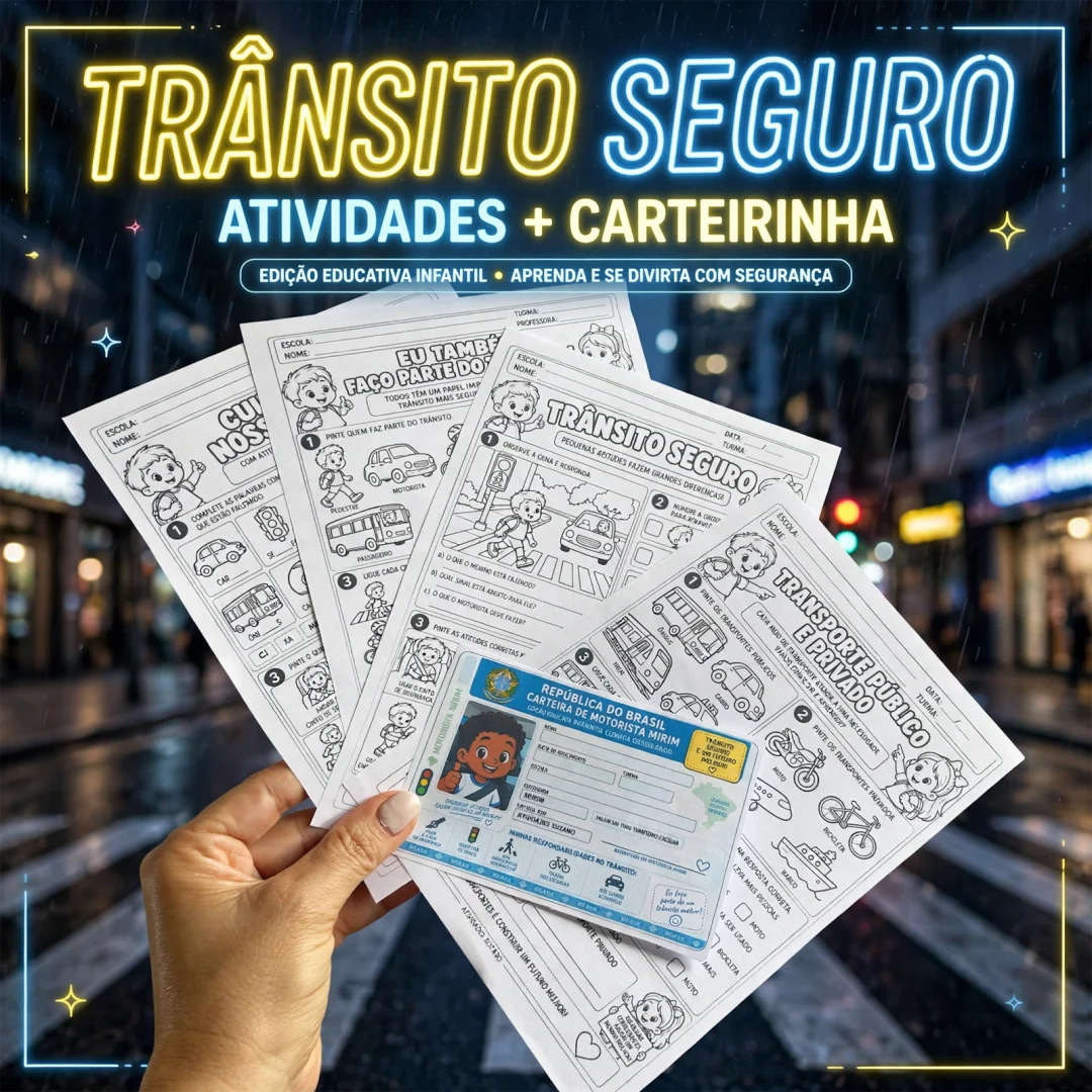 Atividades Trânsito Seguro para Imprimir - Educação para o Trânsito + Carteirinha Motorista Mirim