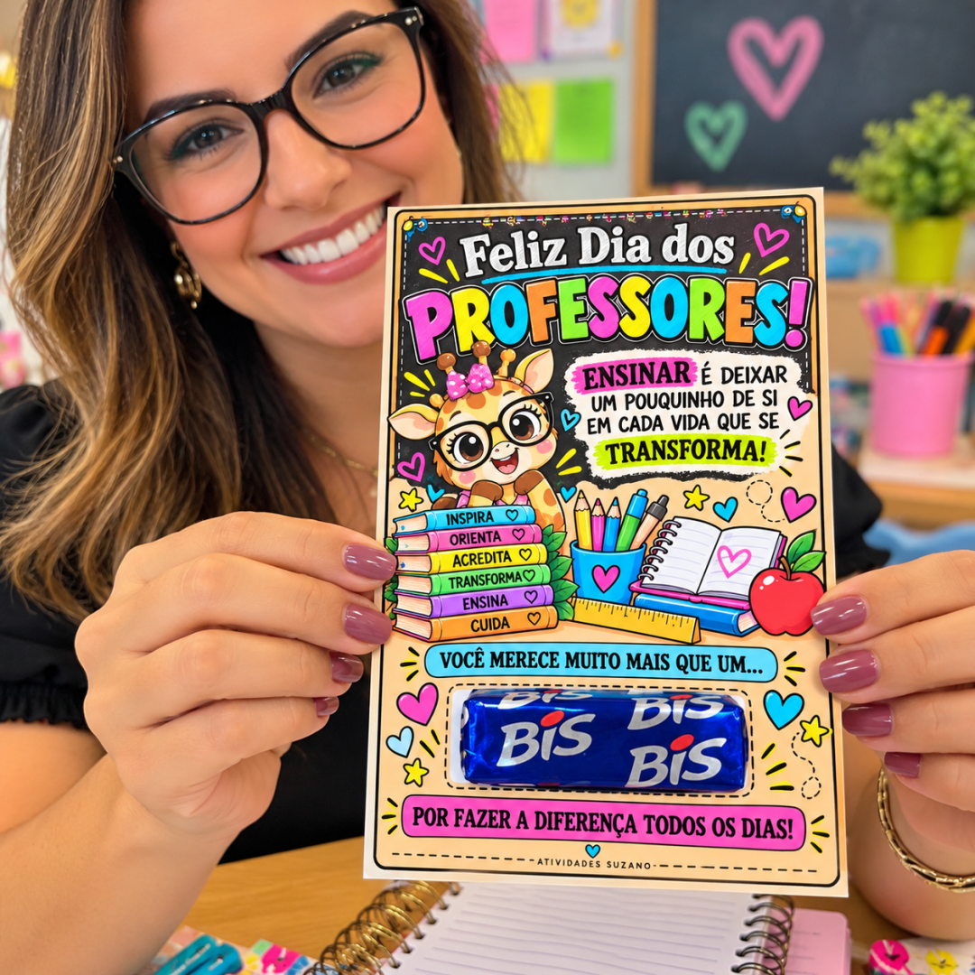 Cartão Lembrancinha Dia dos Professores com Bis – PDF para Imprimir